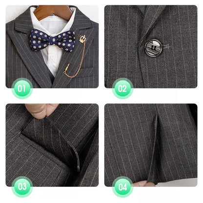 1-14Years Boys 3Pieces Formal Suits Set Kids Suit Jacket Vest Trousers Children's Wedding Birthday Party Pageboy Outfit