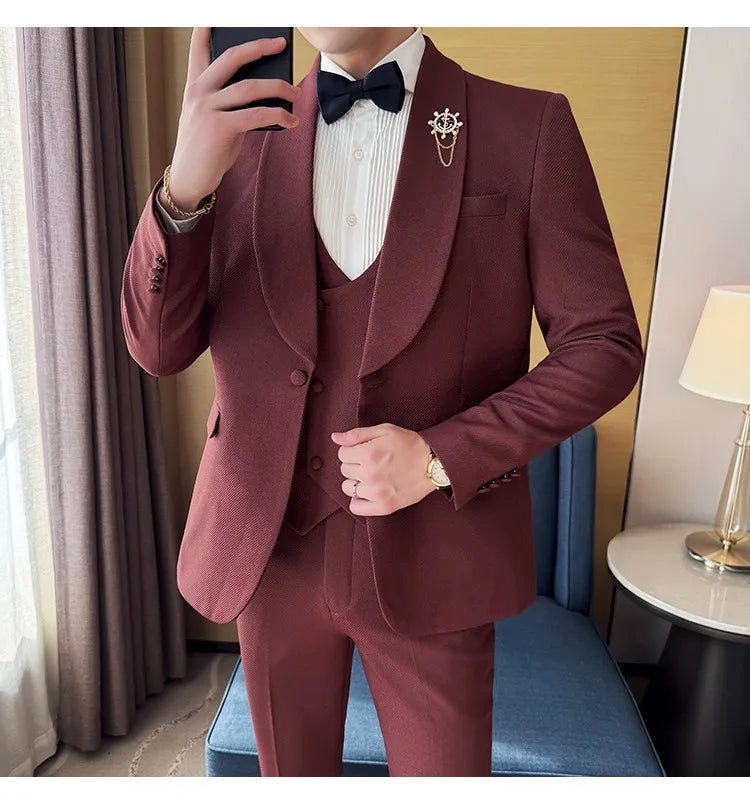 Men's Slim Fit 3-Piece Suit for Weddings, Parties & Formal Occasions – White, Red, Black