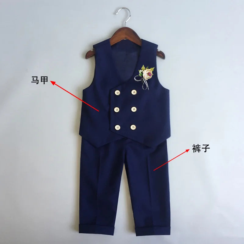Children Formal Tuxedo Suit Flower Boys Wedding Dress Kids 1 Year Birhtday Photograph Suit Children Performance Party Costume