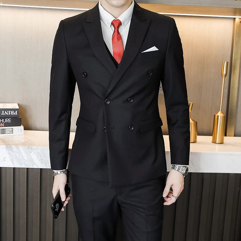 Men's Double-Breasted Suit Jacket and Trousers – Formal Business & Wedding 2-Piece Set