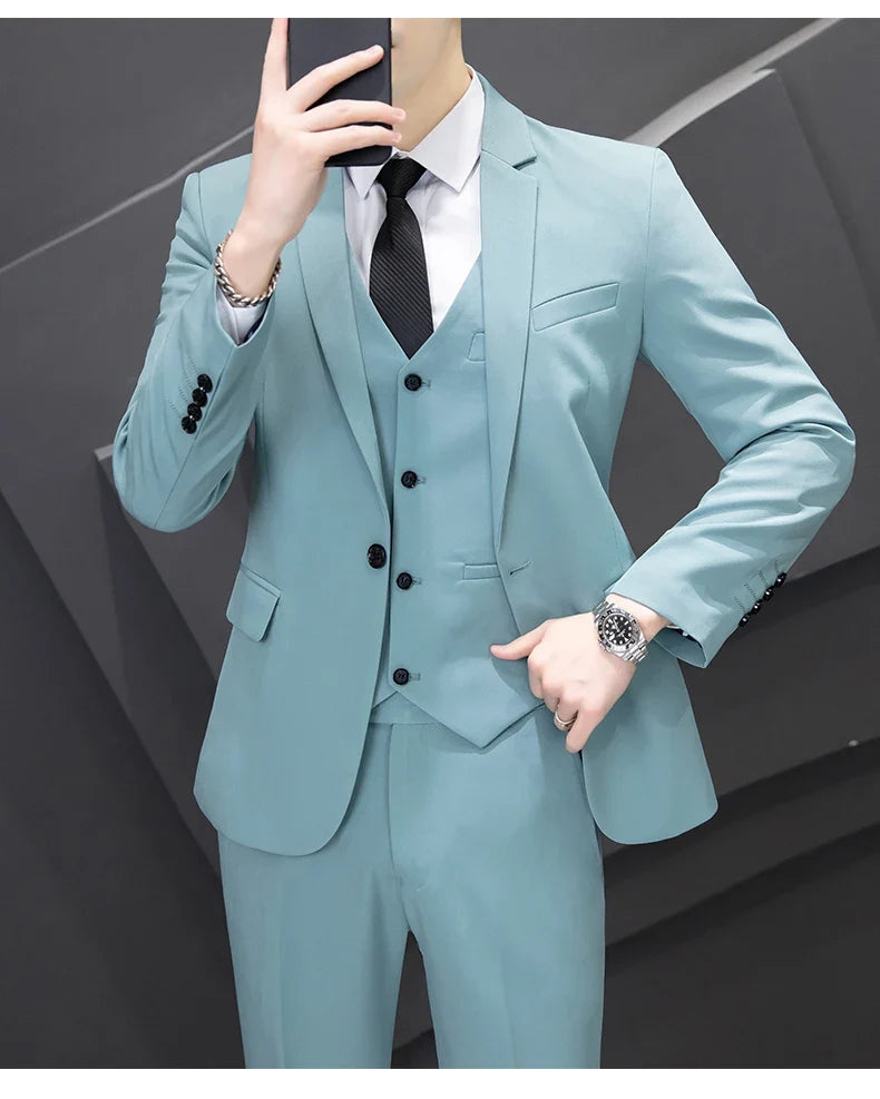 Men's Three-Piece Suit Set Fashion Business Career Waistcoat Trousers Wedding Dress Groom Best Man Decoration Body