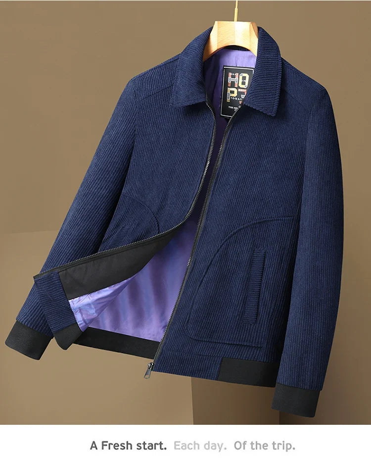 Men's High-Quality Corduroy Jacket Plus Size Lapel Thick Autumn Winter Warm Casual Gown for Older Generations