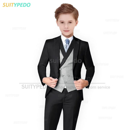 Big Boys Suit Sets Fashion Prom Elegant Blazer Vest Pants 3 Pieces Child Party Formal Outfits Luxury Flower Kids Wedding Tuxedos