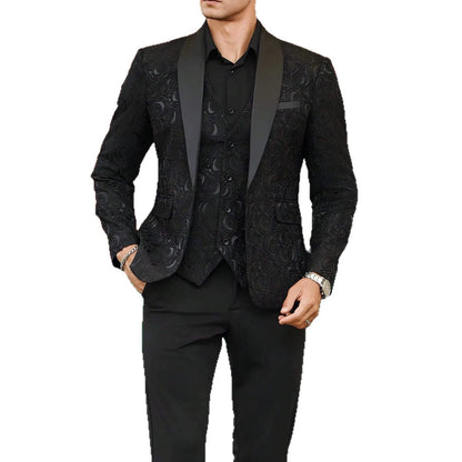 New Gentleman Men's 3‑Piece Jacquard Suit Set Blazer Vest Pants  Formal Outfit Tuxedo For Wedding Banquet Evening Party Occasion