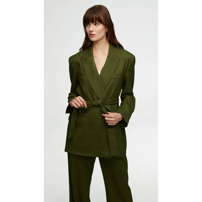 Fashionable Belt Design Green Women Pants Set High-end Female Two Pieces(Jacket+Trousers)أطقم بناطيل