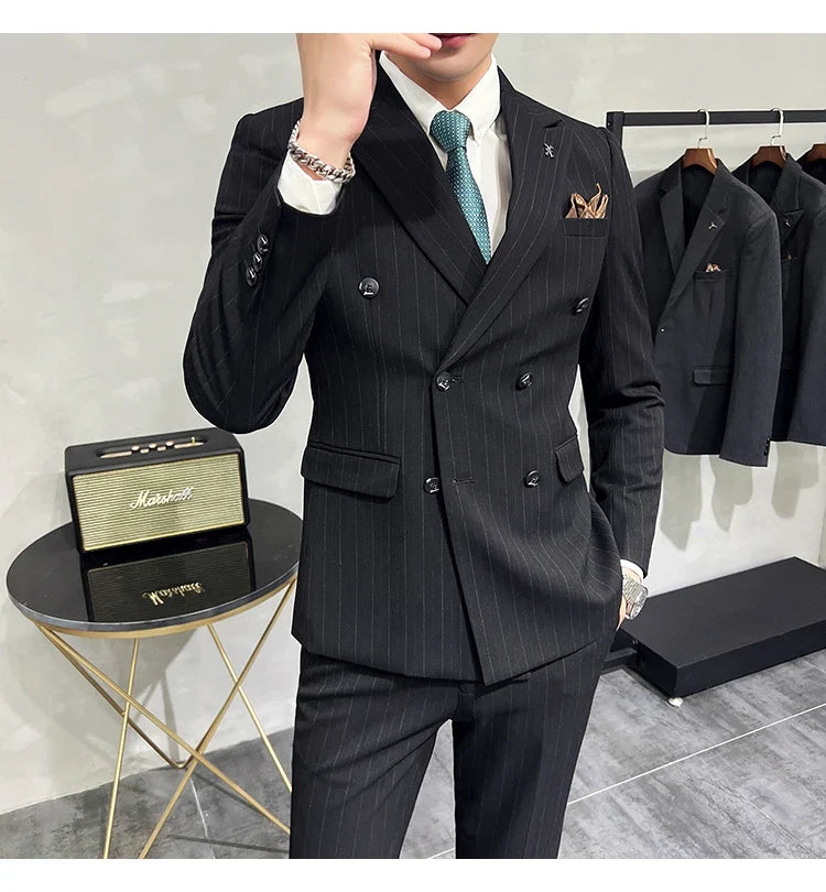 Men's Classic Striped 3-Piece Suit for Wedding, Business & Formal Occasions