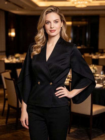 Women Business Casual Blazer V-neck Wrap Sleeves Formal Dress Suits Jacket for Weekend Party Office Work Meeting Interview