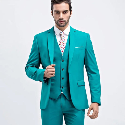 Turquoise Formal Men Suit Slim Fit 3 Piece Blazer Sets Custom Groom Suits Prom Party Tuxedo Terno Masculino Costume Homme