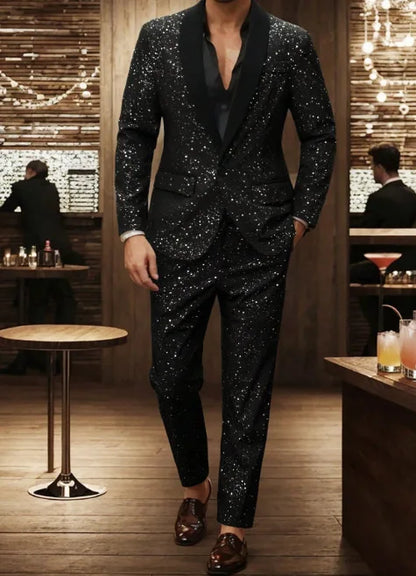 High-quality Fashionable Banquet Party Men's Clothing - European-style Shiny Banquet Stylish Men's Suit Sets