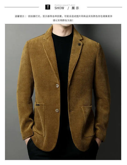 Men's High-Quality Corduroy Coat Autumn Winter Thick Velvet Casual Suit Jacket Handsome Ruffian Business Top Trend