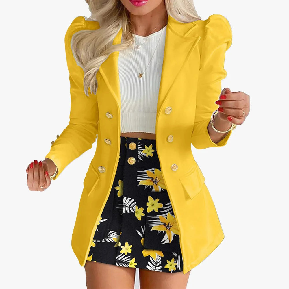Fashionable Casual Print Long Sleeve Women's Suiting Skirt Ensemble Autumn Commute Wear Polyester Fabric Unisex O2O Sales