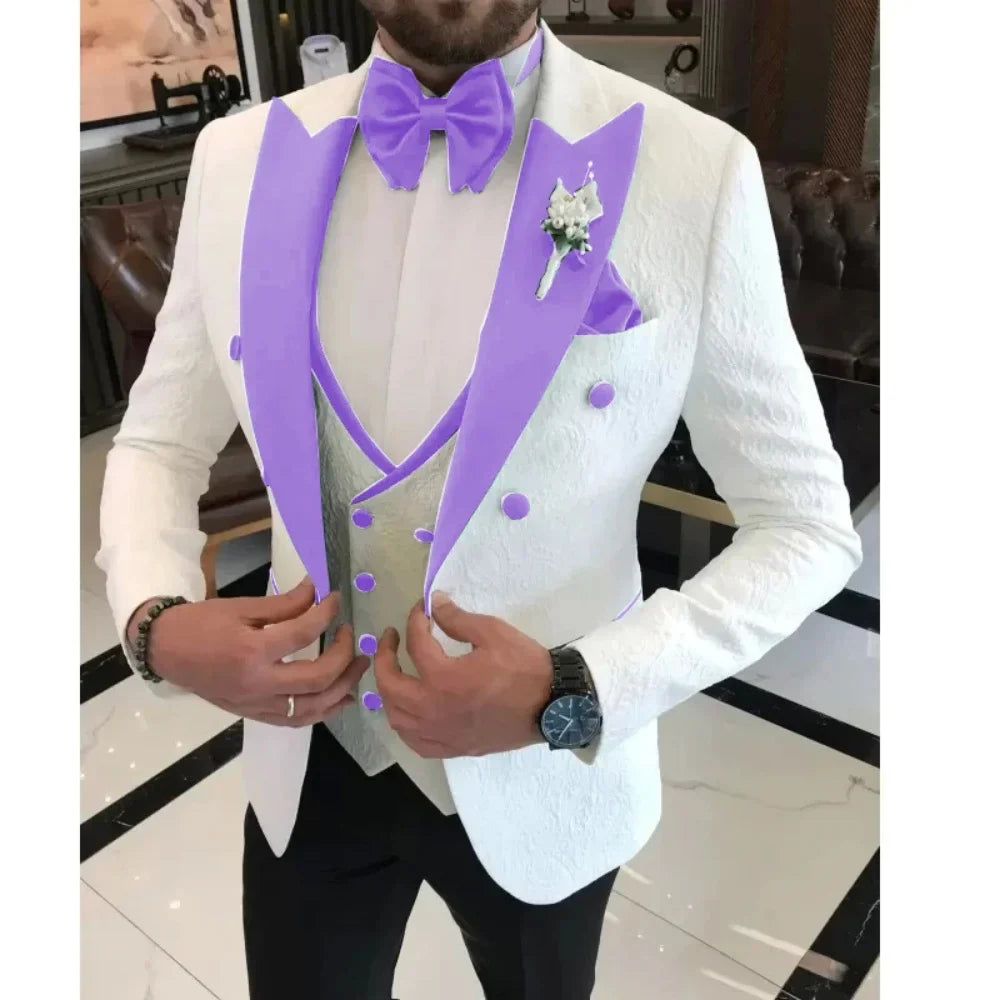 3-Piece Tuxedo Suit Set for Men – Slim Fit Peak Lapel Blazer, Vest & Pants for Weddings & Formal Events