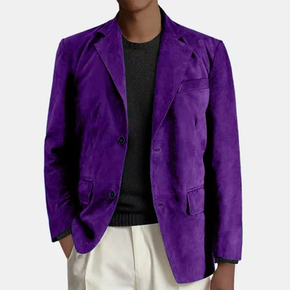 Retro Men Faux Suede Blazer Notched Lapel 2 Button Slim Fit Casual Suit Coat Business Formal Jacket For Wedding Party Daily Wear