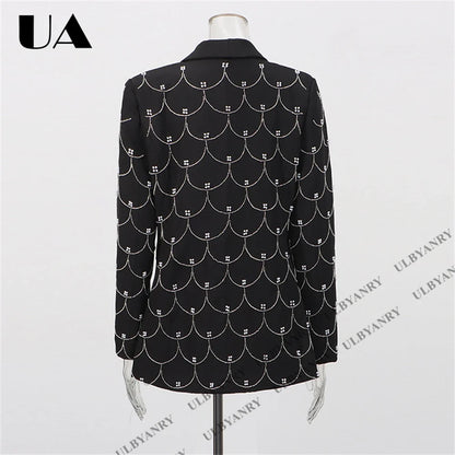 Women's Black Blazer with Silver Fish Scale Sequins, Slim Fit One Button Casual Business Jacket for Party Evening Prom