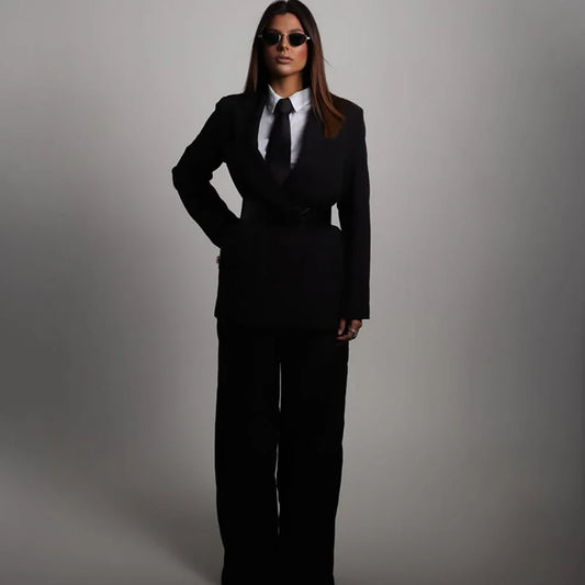 Slim Fit Women's Black Power Suit Tailored Classic Jacket Pants 2 Piece Suit Daily Office Business Female Boss Outfit