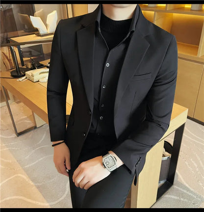 Removable Shirt Fake Two Suit Coats Men Spring Autumn Korean Slim Fit Business Casual Suit Coat Formal Social Party Prom Tuxedos