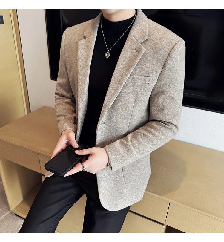 High Qualitys Thickened Wool Suit Jacket Autumn Winter New Luxury Solid Color Formal Men Business Slim Fit Social Party Tuxedo