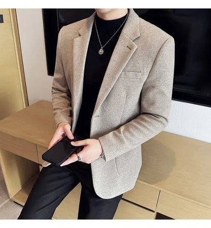 High Qualitys Thickened Wool Suit Jacket Autumn Winter New Luxury Solid Color Formal Men Business Slim Fit Social Party Tuxedo