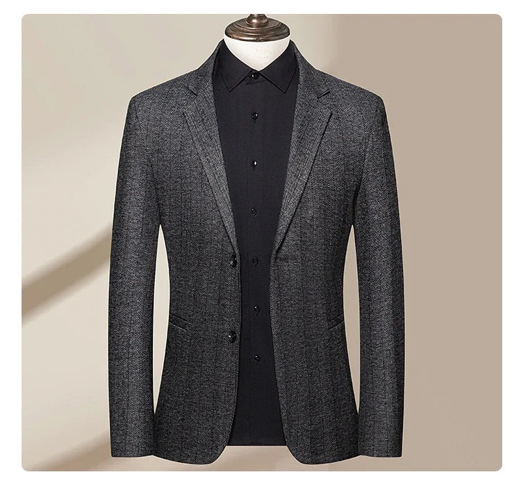 Men's 2024 Business Casual Single Suit Jacket High Quality Herringbone Wool Blend Single Breasted Stylish Handsome Line Bag