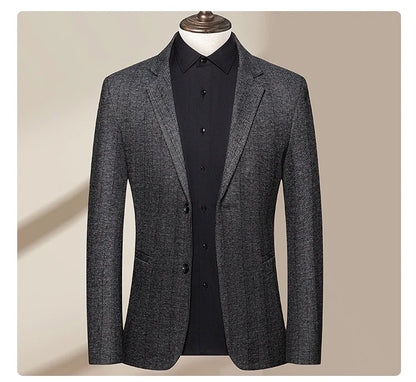 Men's 2024 Business Casual Single Suit Jacket High Quality Herringbone Wool Blend Single Breasted Stylish Handsome Line Bag