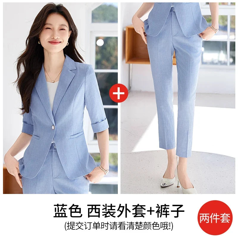 Fashionable Mid-Sleeved Women's Suit, Boutique Two-Piece Pants + Blazer. Style, New 2025 Summer Style