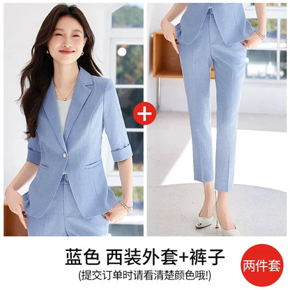 Fashionable Mid-Sleeved Women's Suit, Boutique Two-Piece Pants + Blazer. Style, New 2025 Summer Style