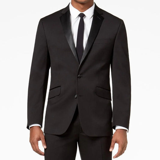 Men Suit 2 Pieces Black With Bright Lapel Single Button For Wedding Business Banquet Party Office Work Set Jacket And Pants