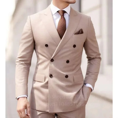 Men's 2-Piece Double Breasted Slim Fit Suit Jacket and Pants for Wedding and Formal Occasions