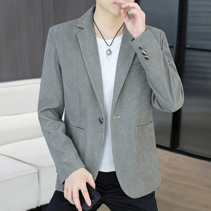 Blazer's New Men's Fashion Outdoor Travel Camping Youth Wedding Hosting Campus Slimming Casual Solid Color Korean Version Blazer
