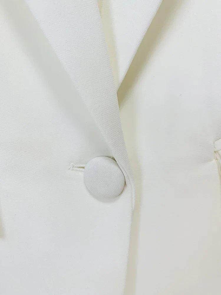 Fashion White Women Pants Sets Elegant Pearls Single Button Peak Lapel 2 Piece Chic Party Formal Solid Suits (Blazer+Pants)