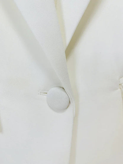 Fashion White Women Pants Sets Elegant Pearls Single Button Peak Lapel 2 Piece Chic Party Formal Solid Suits (Blazer+Pants)