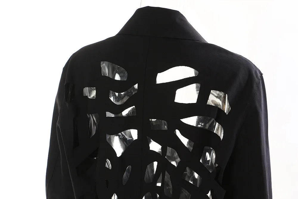 Women Chic Blazer Hollow Out Niche Design Single Button Notched Collar High-end Jacket Fashion Coat New Spring 2026 HK19476