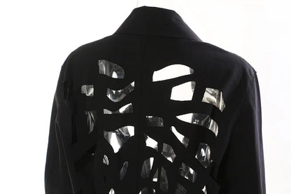 Women Chic Blazer Hollow Out Niche Design Single Button Notched Collar High-end Jacket Fashion Coat New Spring 2026 HK19476