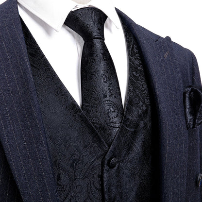Men's Jacquard Floral V-Neck Suit Vest & Matching Tie Set, Formal Fit Waistcoat for Wedding, Prom, Business Party