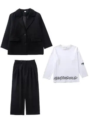 Hip Hop Boys Solid Suit Jacket Outfits Girls Loose Blazer Street Dance Pants Clothes Sets Children Streetwear Kids Jazz Costumes