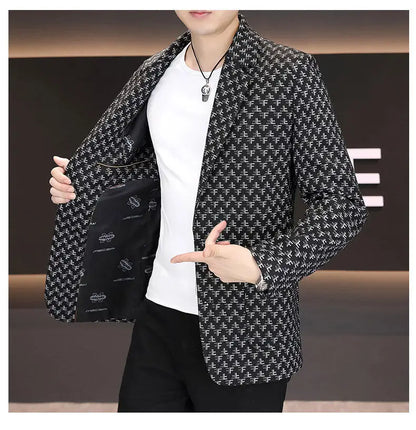 2025 Spring Autumn Letter Printed Suit Jackets Men Korean Fashion Slim Fit Blazer Masculino Casual Business Social Dress Coats