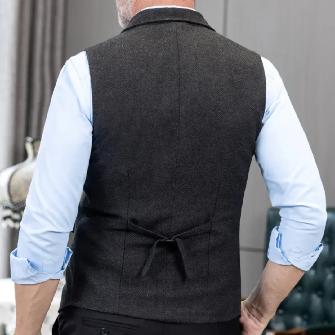 Men's Double-Breasted Herringbone Vest for Weddings & Formal Occasions