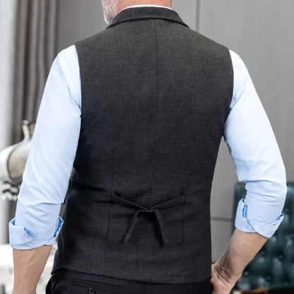 Men's Double-Breasted Herringbone Vest for Weddings & Formal Occasions