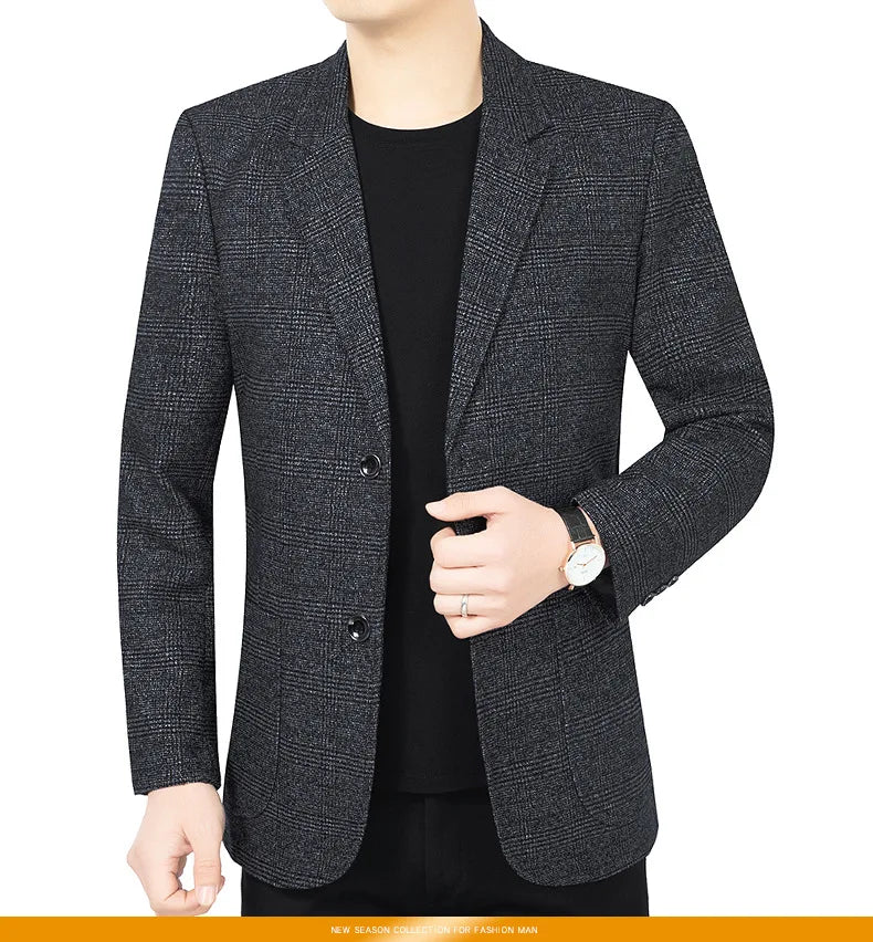 Blazer Men's Fashionable High-end Business-oriented Outdoor Gentleman's Trendy Checked Casual Wear for Hosting Weddings Blazer
