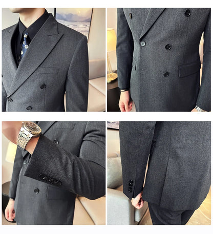 Men's Double Breasted Suit Set – Slim Fit Blazer, Vest & Pants for Wedding & Business