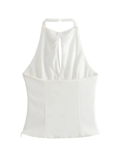 Rhinestone Bow Halter Top Women Off Shoulder White Crop Top Woman Party Backless Sexy Tops Summer Cut Out Short Black Top