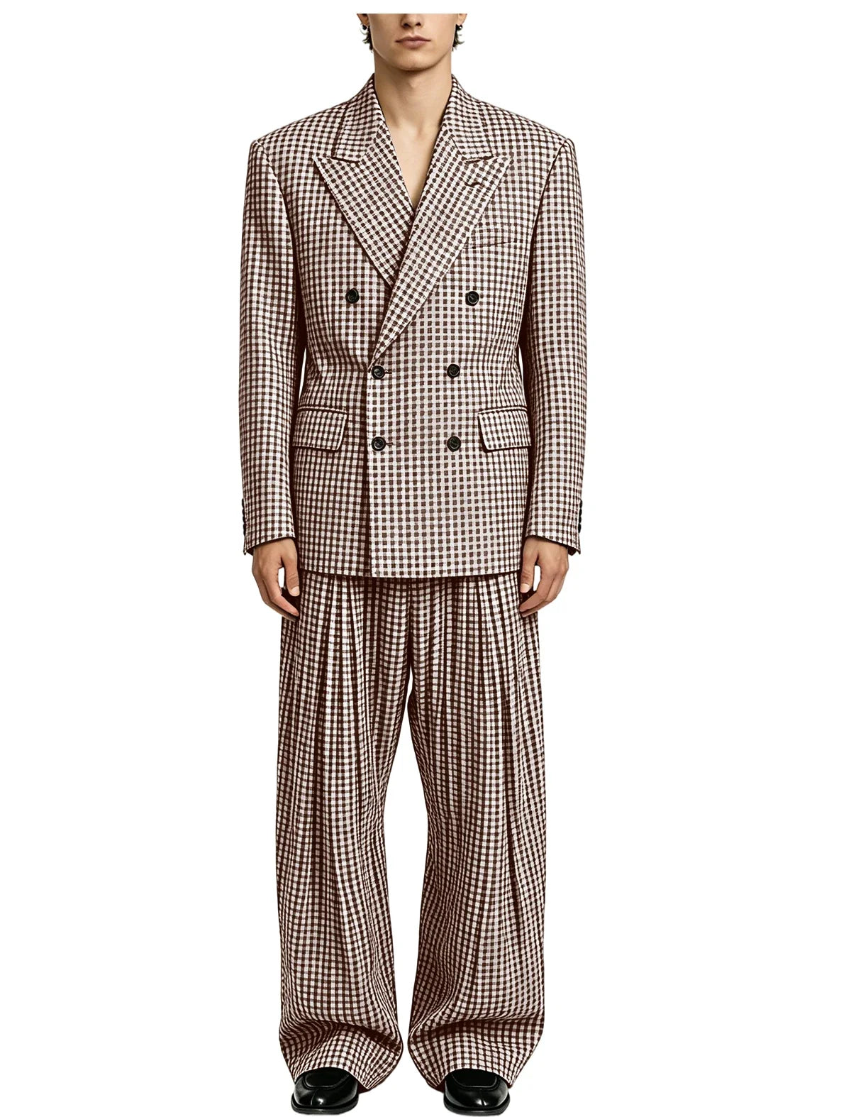 Men's Thin 2 Piece Suit Double Breasted Peak Lapel Blazer Wide Straight Leg Pants Summer Formal Set For Wedding Party