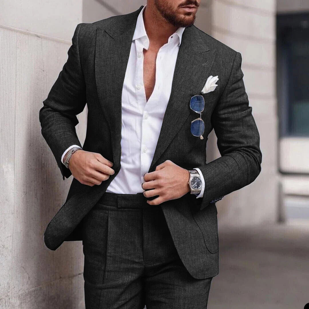 Men's 2-Piece Linen Suit – Slim Fit Notch Lapel Blazer & Trousers for Wedding, Business & Formal Occasions