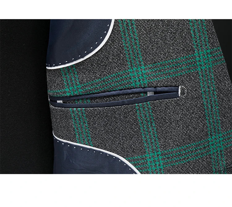 2025 Slim Fit Men's Casual Suit Handsome Fashion Plaid Blazer Polyester Business Wedding High-Quality Male Attire