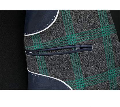 2025 Slim Fit Men's Casual Suit Handsome Fashion Plaid Blazer Polyester Business Wedding High-Quality Male Attire