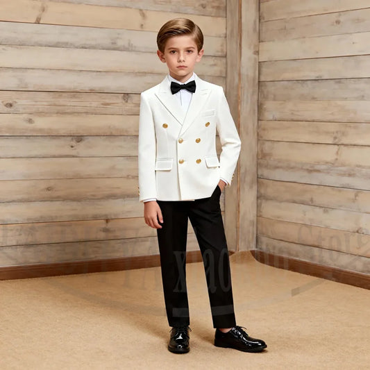 Boys Double Breasted Suit 2 Piece Peak Lapel Blazer with Pants Kids Formal Wedding Pageant Party Prom Outfit Children's Suit