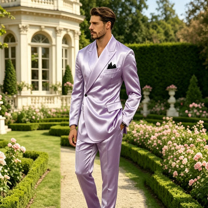 Men's Satin 2-Piece Slim Fit Suit for Wedding, Prom, and Formal Occasions