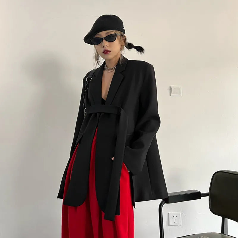 Spring Autumn New Women Blazer Niche Design Split Hem Ribbon Elegant Casual Fashion Chic Jacket High-end Trend Coat HK17058