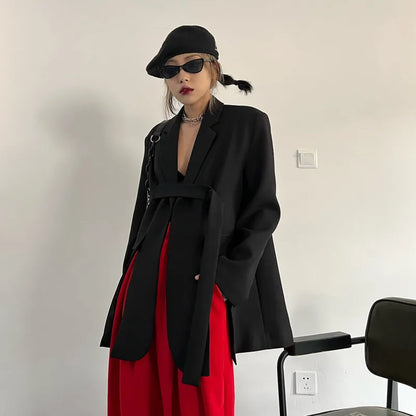 Spring Autumn New Women Blazer Niche Design Split Hem Ribbon Elegant Casual Fashion Chic Jacket High-end Trend Coat HK17058