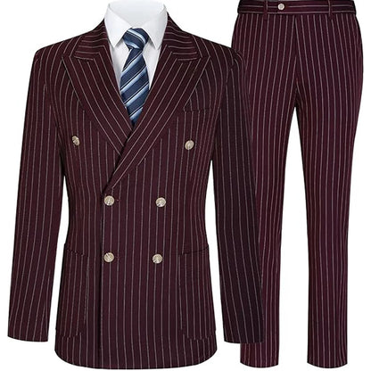 Men's Slim Fit Double Breasted Striped Suit – 2 Piece Blazer and Pants for Weddings and Formal Occasions